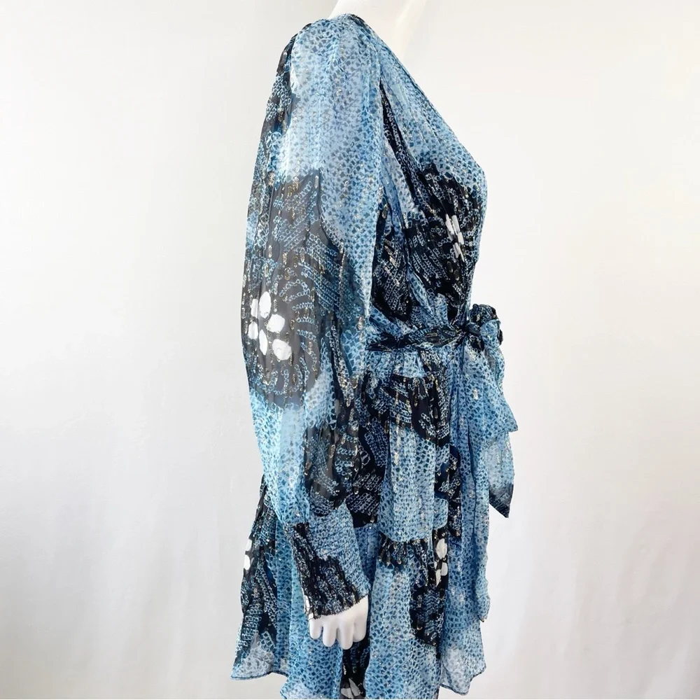 Ulla Johnson NOEMI Dress Size 12 Silk Metallic Mini Shibori Print in Sky Blue - Picture 9 of 16
